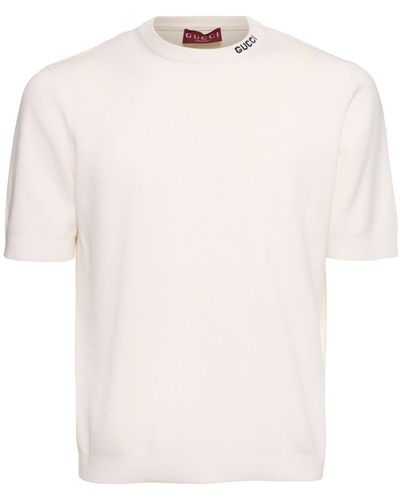 Gucci Logo Intarsia Silk & Cotton T-shirt - White