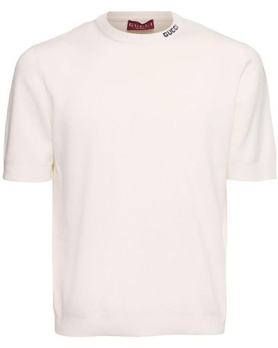 Gucci T-shirt en coton et soie intarsia à logo - Blanc