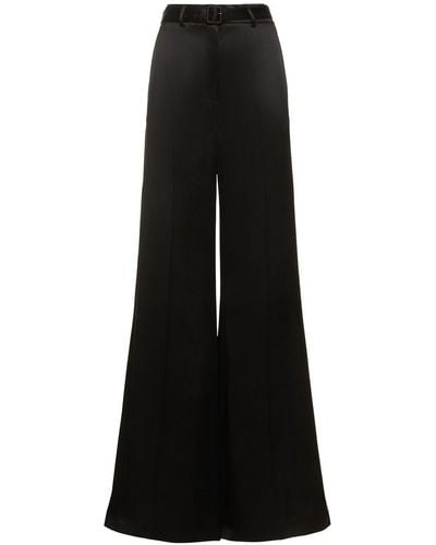 Gabriela Hearst Mabon Belted Double Satin Wide Trousers - Black