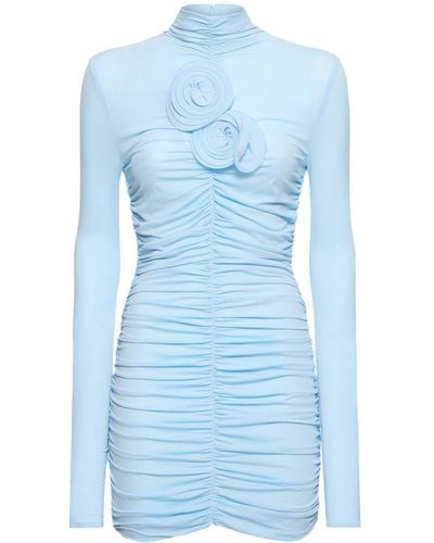 Magda Butrym Ruched Jersey Mini Dress W/Roses - Blue