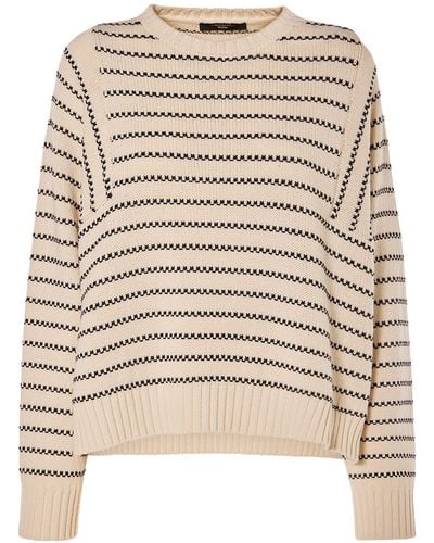 Weekend by Maxmara Natura Striped Cotton Blend Knit Sweater - Natural