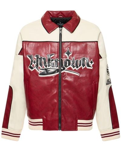Unknown Racing Team Faux Leather Jacket - Red