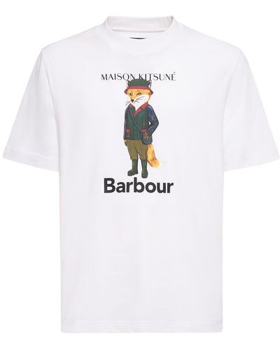 Barbour T-shirt x maison kitsuné in cotone - Bianco