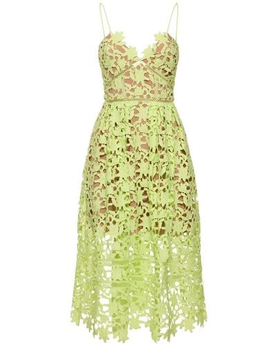 Self-Portrait Flared Lace Midi Dress - Yellow