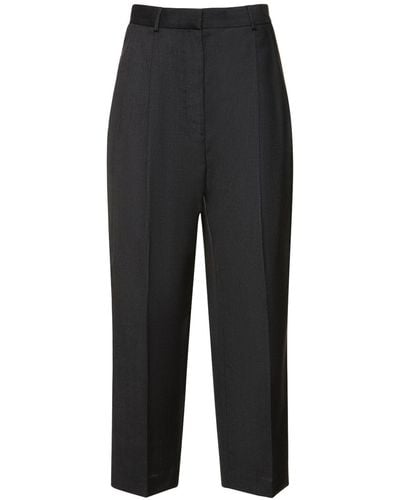 Totême Pleated Cropped Wool Pants - Black