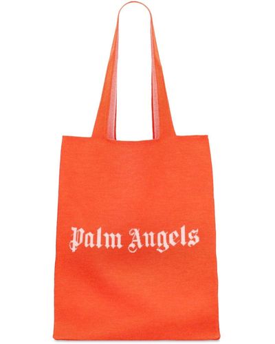 Palm Angels Logo Wool Blend Knit Tote Bag - Orange