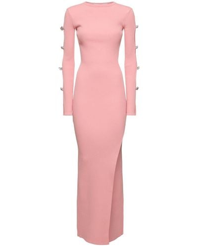 Mach & Mach Embellished Stretch Knit Maxi Dress - Pink