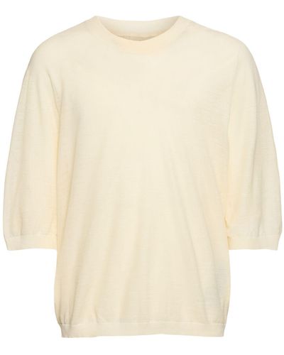 Zegna 3/4 sleeve wool crewneck sweater - Neutre