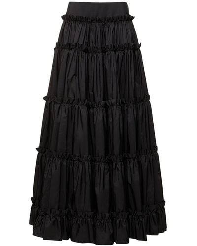 Roberto Cavalli Solid Nylon Flared Mid Rise Maxi Skirt - Black