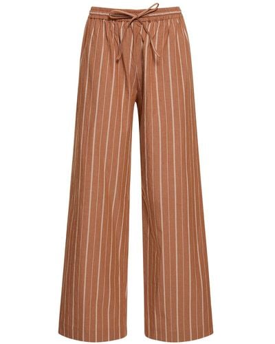 Matteau Striped Cotton & Linen Trousers - Brown