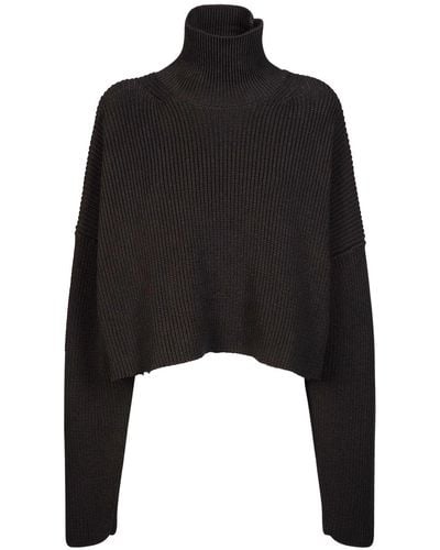 Balenciaga Cropped Cotton Knit Turtleneck - Black