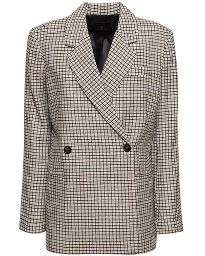 Anine Bing Kaia Checked Wool Blend Blazer - Grey