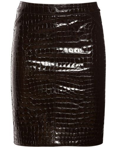 Tom Ford Glossy Croc Print Leather Mini Skirt - Black