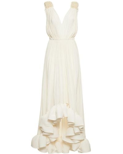 Lanvin Draped Gown W/ Embellished Straps - Natural