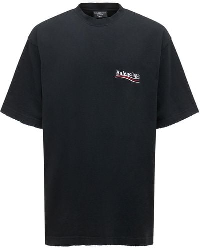 Balenciaga T-shirt en jersey de coton col ras du cou et logo - Noir