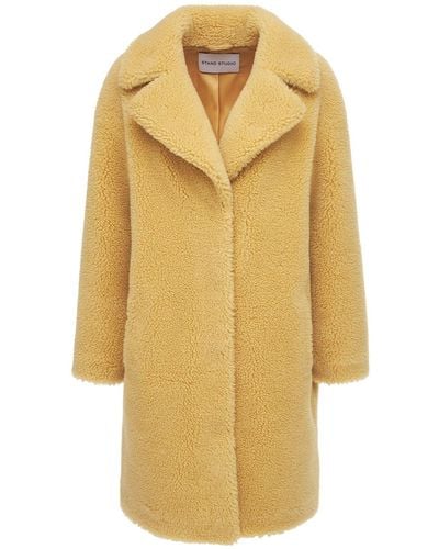 Stand Studio Camille Cocoon Faux Fur Teddy Coat - Yellow