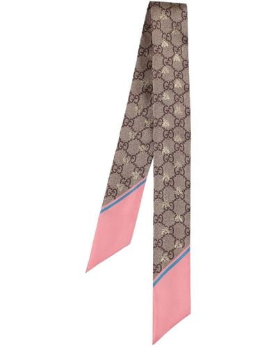 Gucci Gg Supreme Printed Silk Twill Scarf - Natural