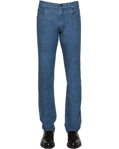 Prada 19cm Tapered Cotton Denim Jeans - Blue