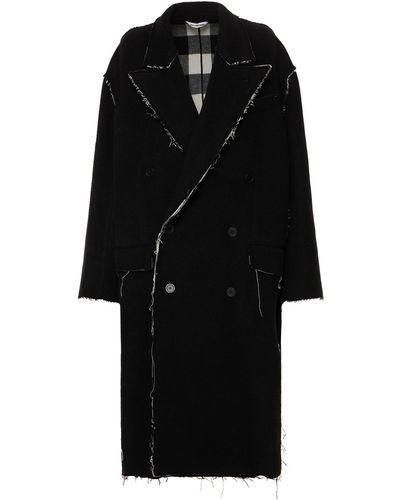 Balenciaga Double-breasted Frayed-edge Coat - Black