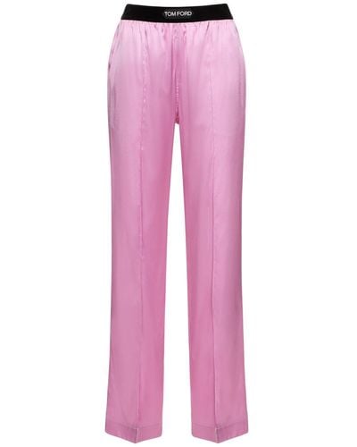 Tom Ford Pantalones de pijama de satén de seda - Rosa