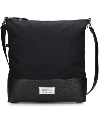 Maison Margiela Grained Leather & Canvas Crossbody Bag - Black