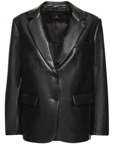 Anine Bing Classic Faux Leather Blazer - Black