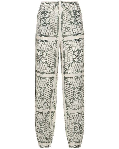 Tory Burch Printed Cotton Mid Rise Pants - Gray