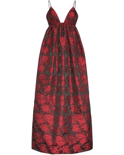 Ganni Botanical Jacquard Long Dress - Red
