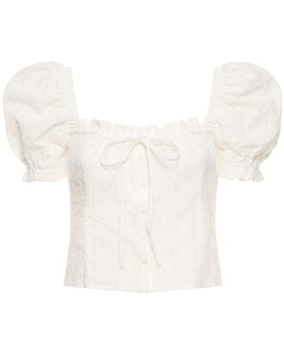 WeWoreWhat Cotton Eyelet Lace Puff Sleeve Top - White
