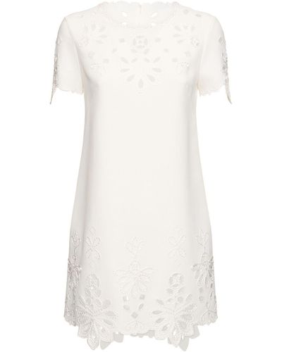 Ermanno Scervino Embroidered Cady Short Sleeve Mini Dress - White