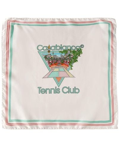 Casablancabrand Schal Aus Seidentwill Mit Tennis Club-motiv - Mettallic