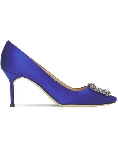 Manolo Blahnik 70mm Hangisi Swarovski Silk Satin Court Shoes - Purple