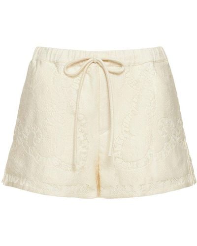 Valentino Cotton Guipure Lace Mini Shorts - Natural