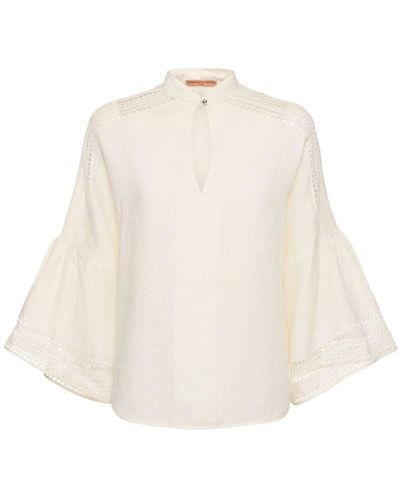 Ermanno Scervino Linen Long Sleeve Blouse Shirt - Natural