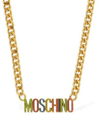 Moschino Halskette Mit Emaille-logo-schriftzug - Mettallic