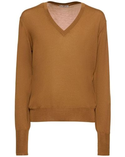 PT Torino Superfine Wool Knit V-Neck Sweater - Brown