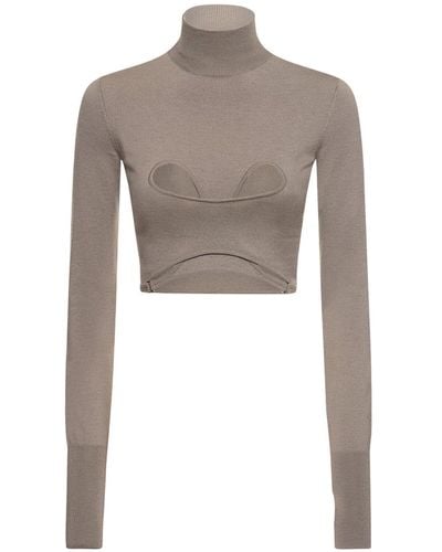 Dion Lee Cutout Knit Turtleneck Cropped Top - Grey