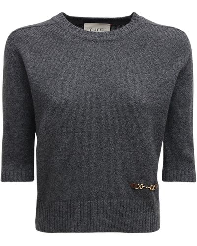 Gucci Top De Punto De Cashmere Con Logo Horsebit - Gris