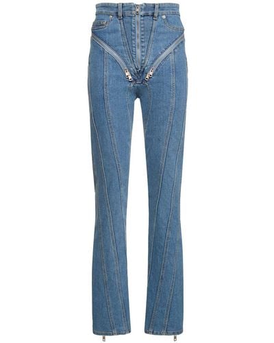 Mugler Stretch-denim-jeans Mit Reißverschluss - Blau