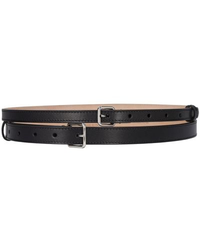 Alexander McQueen 3.5Cm Thin Leather Double Belt - Black