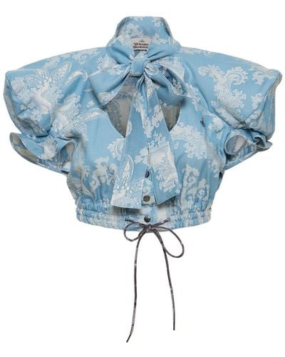 Vivienne Westwood Crop top en coton jacquard football heart - Bleu