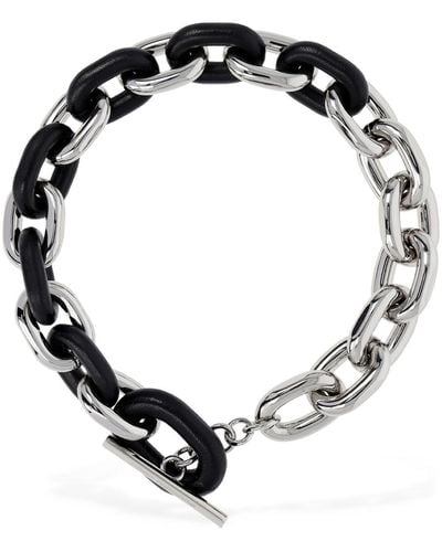 Rabanne Xl Link Leather Collar Necklace - Black