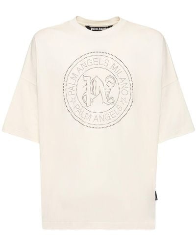 Palm Angels Bedrucktes T-shirt Aus Baumwolle "milano Stud" - Natur