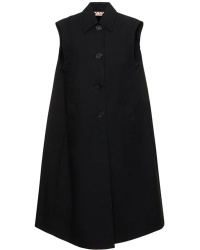 Marni Sleeveless Cotton Collarless Midi Vest - Black