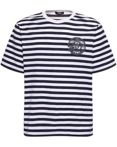 Versace T-shirt Aus Baumwolle Mit Logo - Blau
