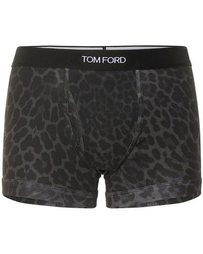 Tom Ford Leopard Print Cotton Boxer Briefs - Black