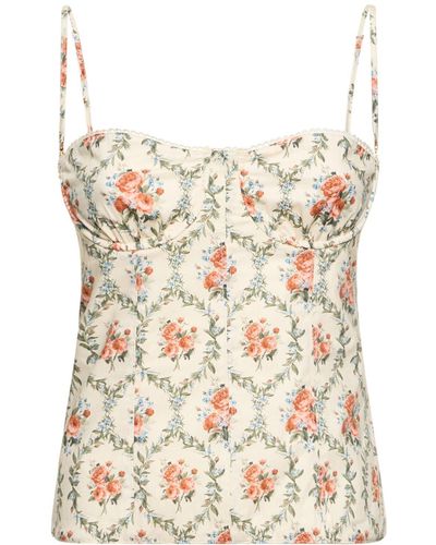 WeWoreWhat Floral Print Stretch Cotton Corset Top - White