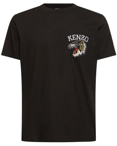 KENZO Tiger Embroidery Cotton Jersey T-Shirt - Black