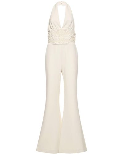 Elie Saab Embroidered Cady Jumpsuit - White