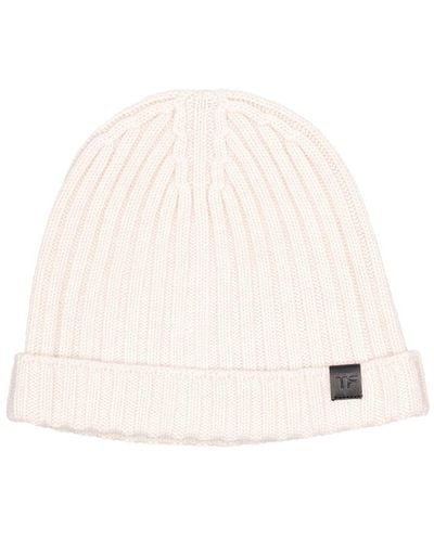 Tom Ford Cashmere Ribbed Beanie Hat - Natural